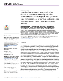 Longitudinal Survey of Two Serotine Bat (Eptesicus Serotinus) Maternity