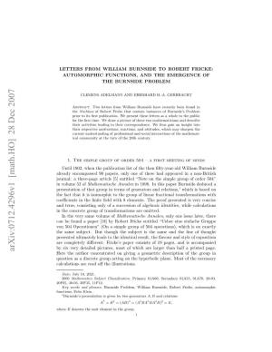 Letters from William Burnside to Robert Fricke: Automorphic Functions, and the Emergence of the Burnside Problem