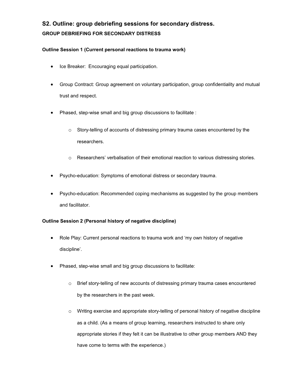 S2. Outline: Group Debriefing Sessions for Secondary Distress