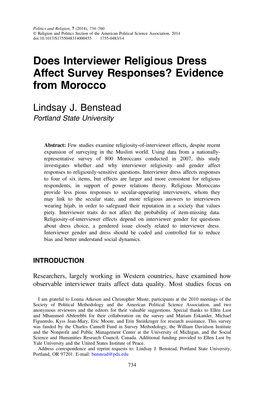 Does Interviewer Religious Dress Affect Survey Responses? Evidence from Morocco