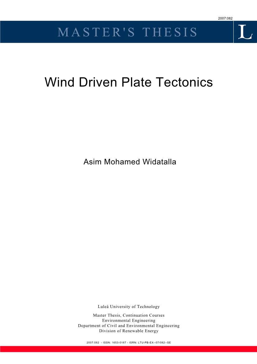 MASTER's THESIS Wind Driven Plate Tectonics