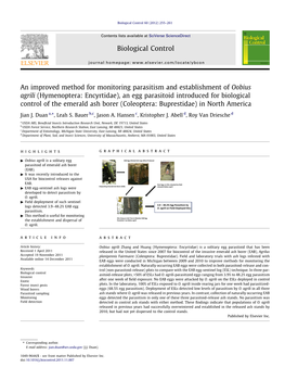 (Hymenoptera: Encyrtidae), an Egg Parasitoid Introduced for Biological Control of the Emerald Ash Borer (Coleoptera: Buprestidae) in North America ⇑ Jian J