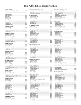 Ohio Public School District Numbers