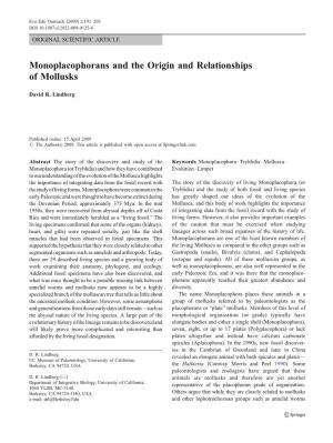Monoplacophorans and the Origin and Relationships of Mollusks