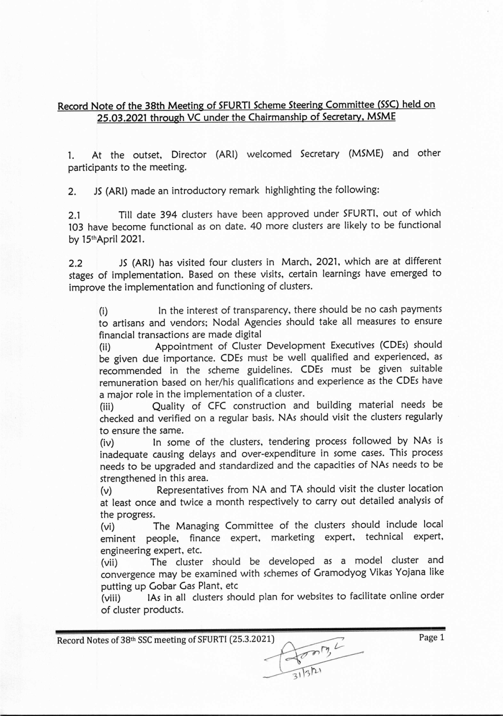 ~~5---• (Ix) for the Purchase of Raw Material, Joint Purchases with Other Similar Clusters May Be Explored, Asfar Asapplicable