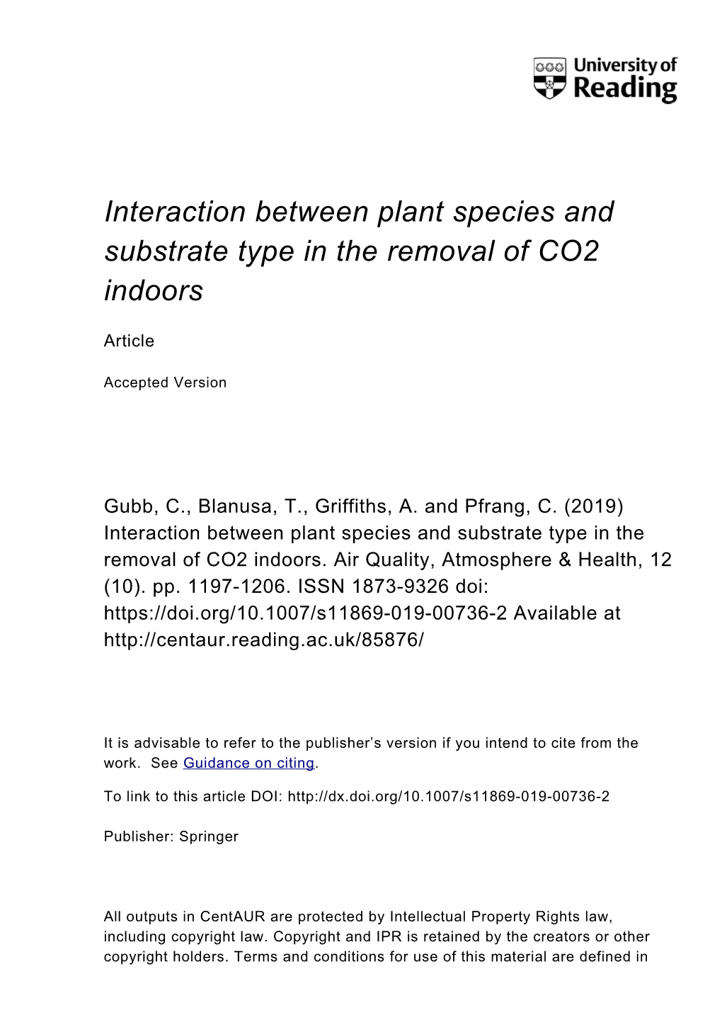 Interaction Between Plant Species and Substrate Type in the Removal of CO2 Indoors