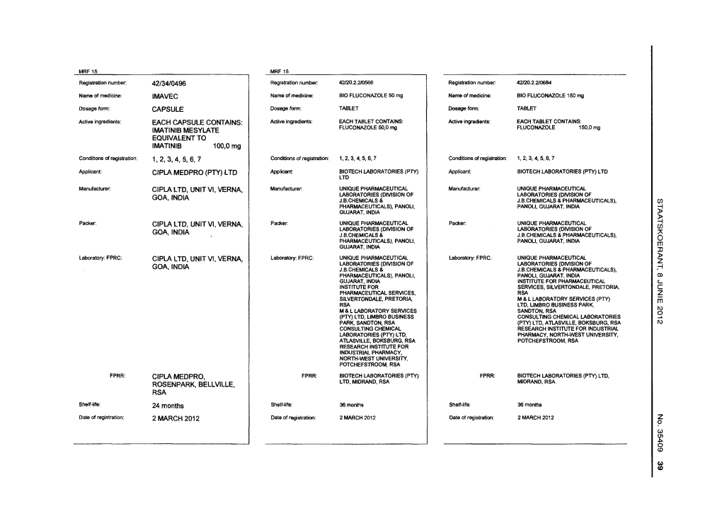 Conditions of Registration of a Medicine