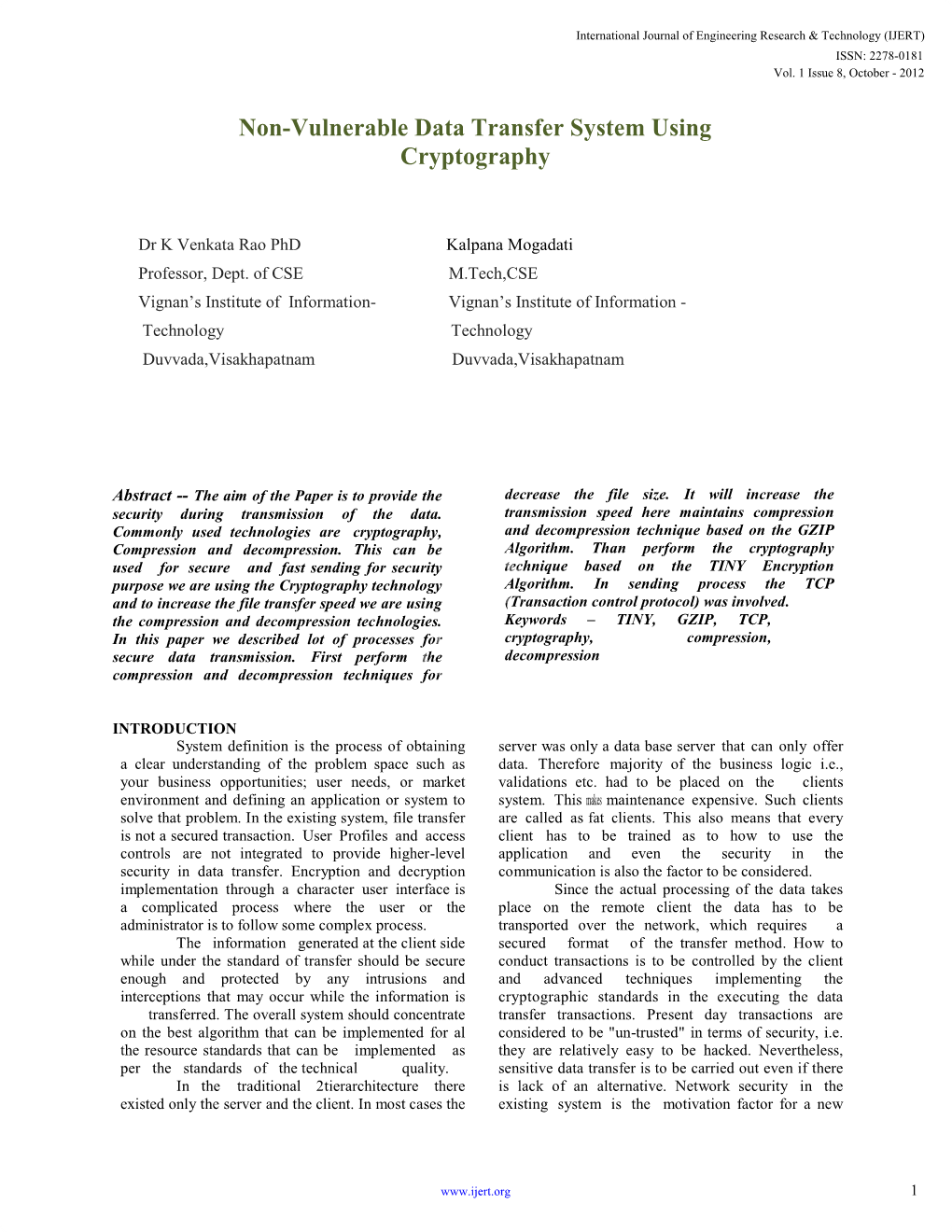 Non-Vulnerable Data Transfer System Using Cryptography