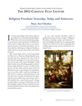 Religious Freedom: Yesterday, Today and Tomorrow