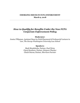How to Qualify for Benefits Under the New FCPA Corporate Enforcement Policy