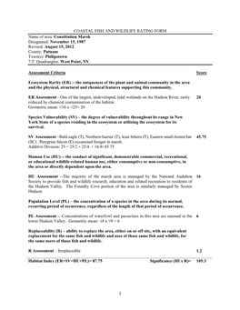 Coastal Fish and Wildlife Rating Form