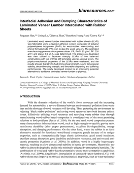 Interfacial Adhesion and Damping Characteristics of Laminated Veneer Lumber Intercalated with Rubber Sheets