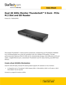 Dual 4K 60Hz Monitor Thunderbolt™ 3 Dock - Pcie M.2 Slot and SD Reader
