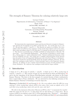 The Strength of Ramsey Theorem for Coloring Relatively Large Sets