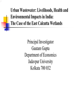 Urban Wastewater: Livelihoods, Health and Environmental Impacts in India: the Case of the East Calcutta Wetlands