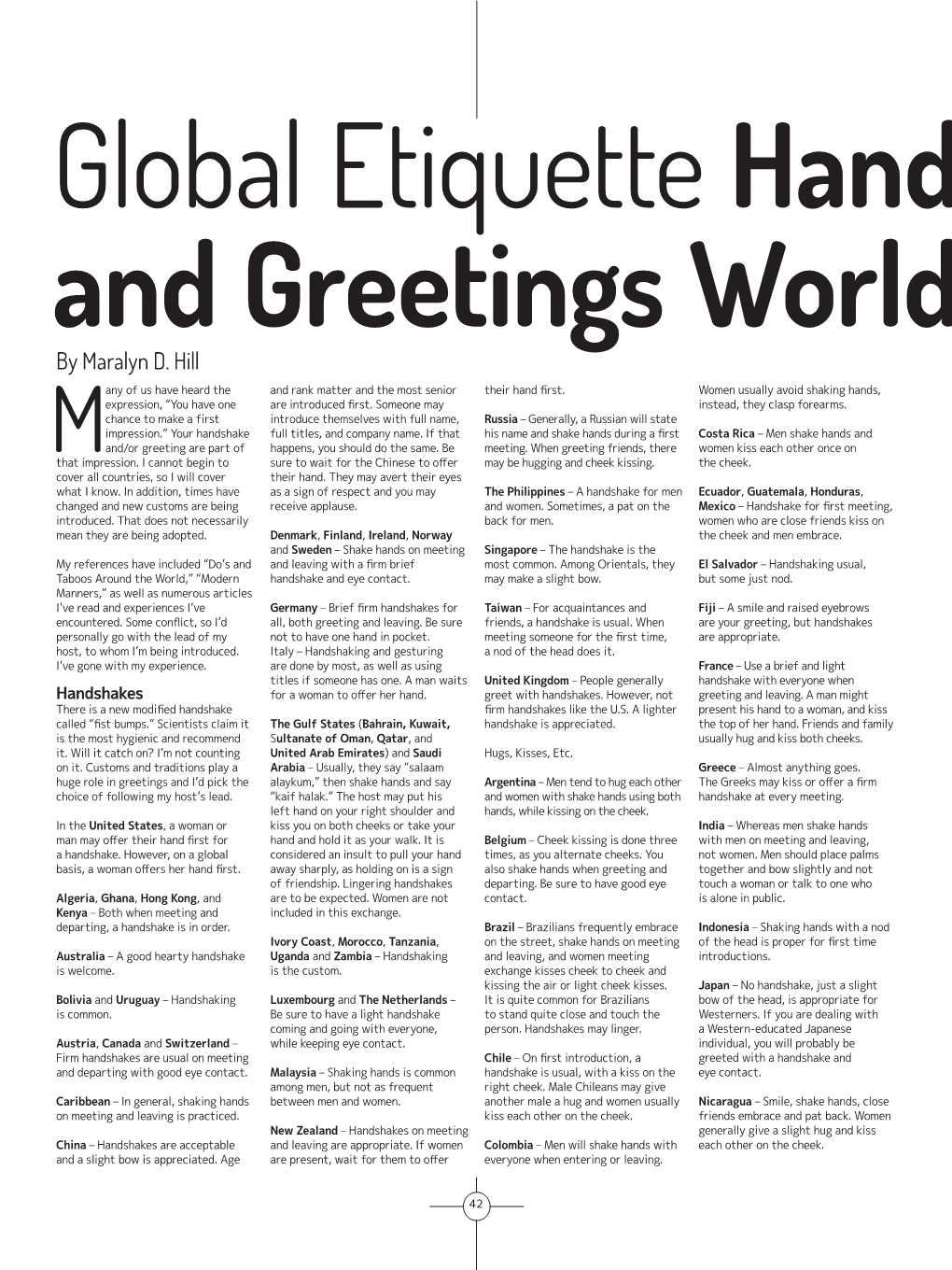 Global Etiquette Handshakes and Greetings Worldwide by Maralyn D