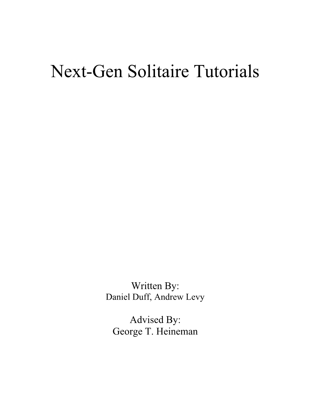 Next-Gen Solitaire Tutorials