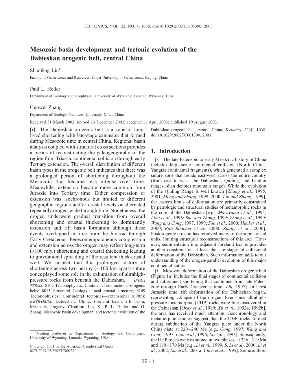 Mesozoic Basin Development and Tectonic Evolution of the Dabieshan Orogenic Belt, Central China