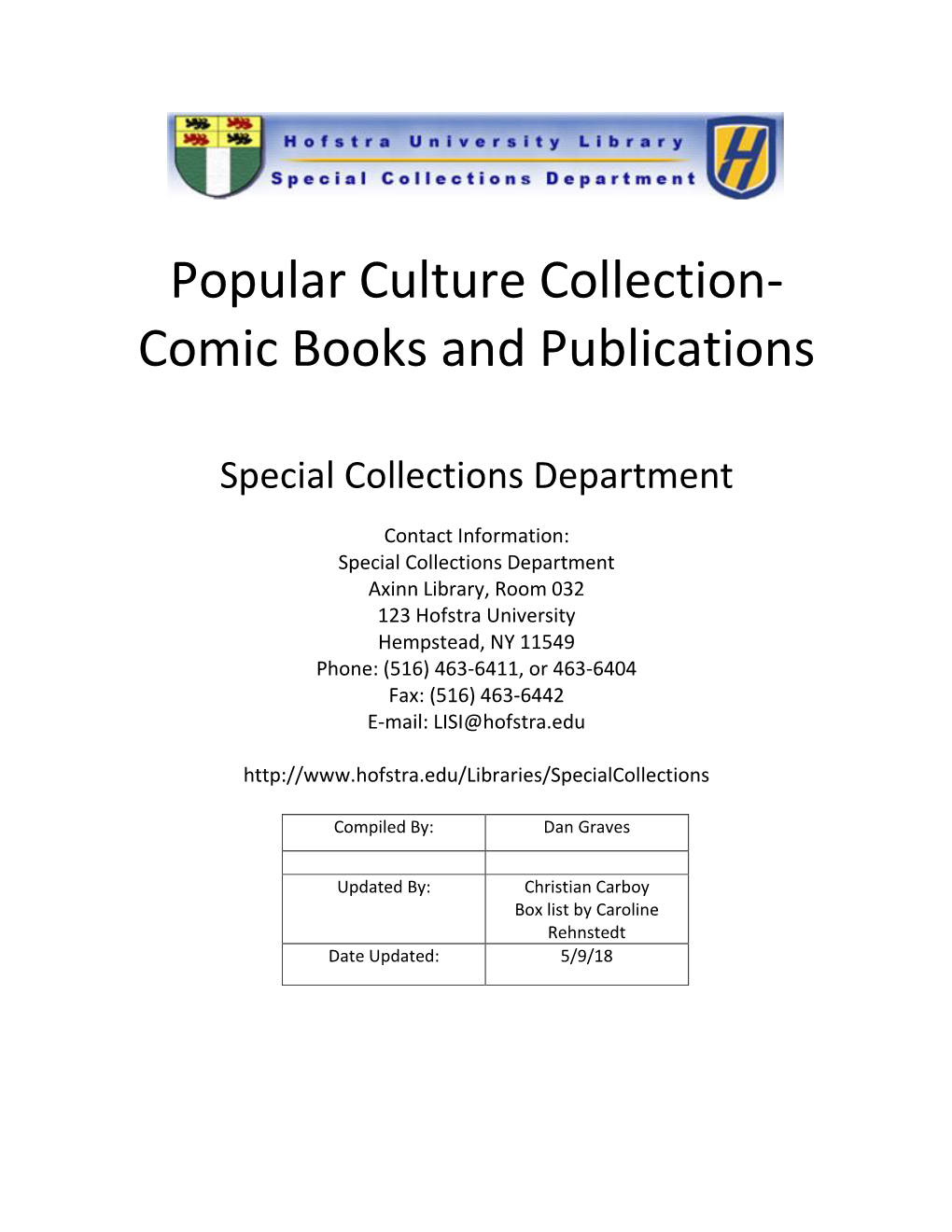 Popular Culture Collection- Comic Books and Publications