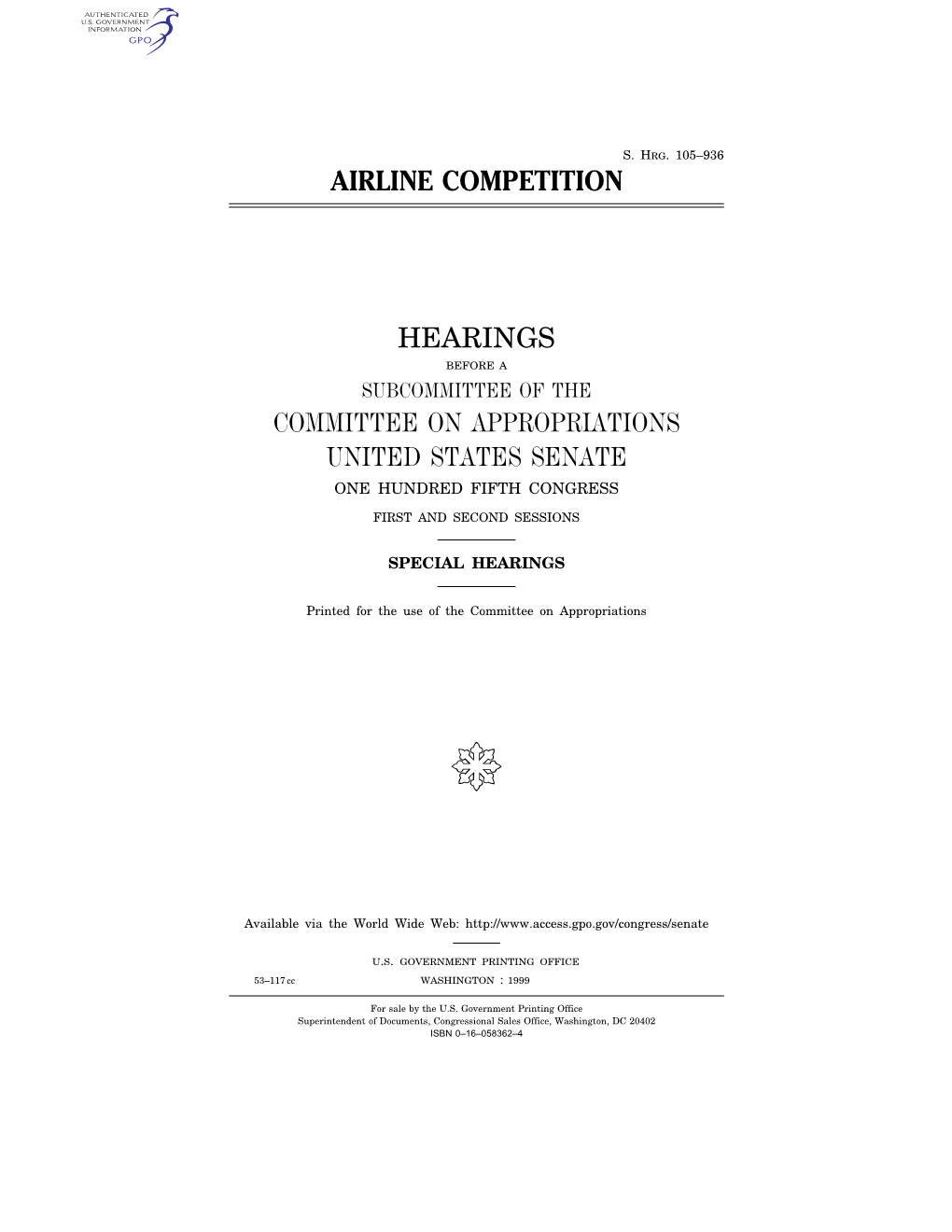 Airline Competition Hearings Committee On