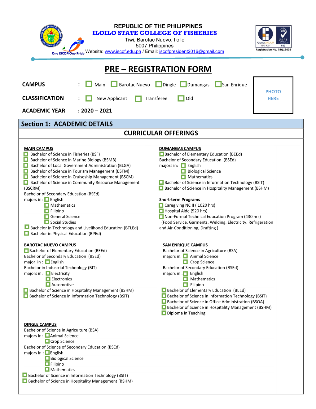 Pre – Registration Form