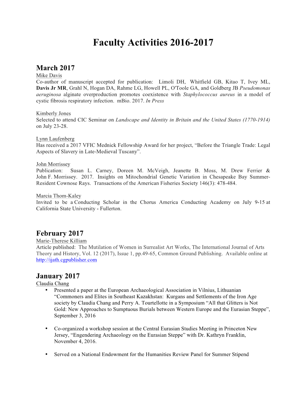 Faculty Activities 2016-2017