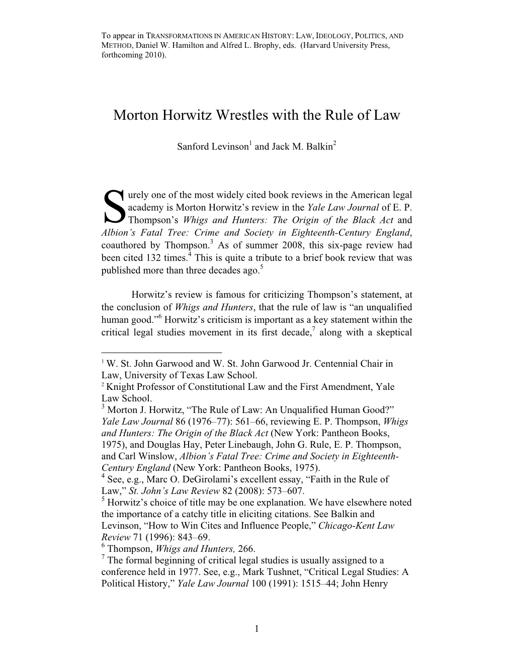 Morton Horwitz Wrestles with the Rule of Law