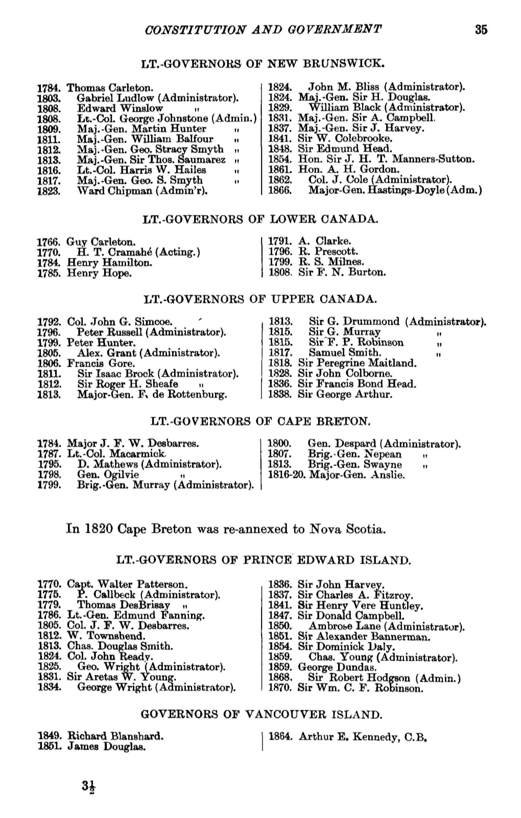 CONSTITUTION and GOVERNMENT 35 in 1820 Cape Breton Was Re