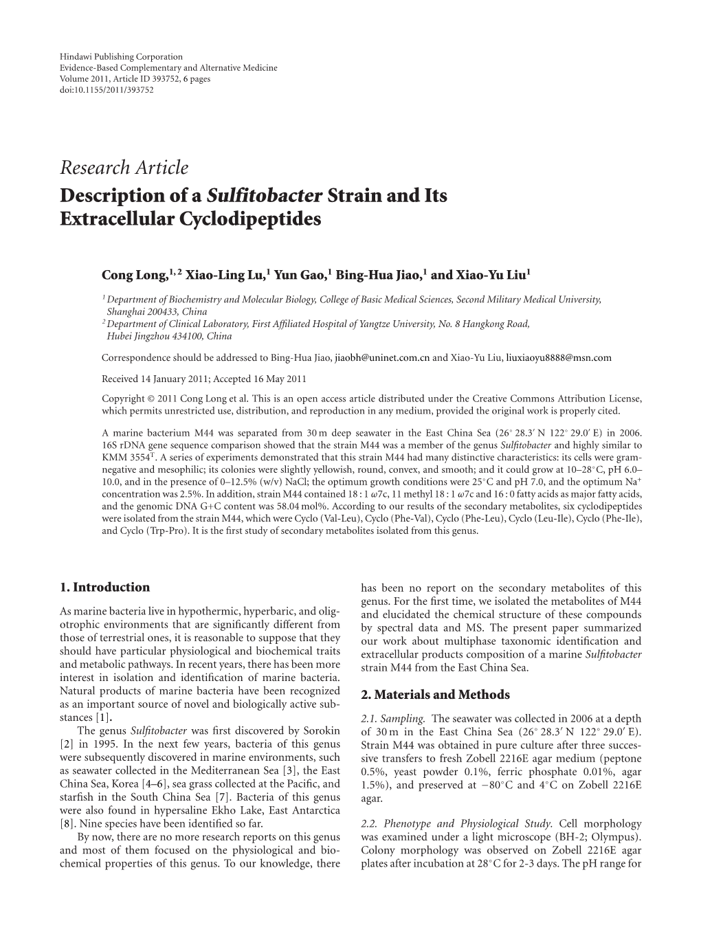 Description of a Sulfitobacter Strain and Its Extracellular Cyclodipeptides
