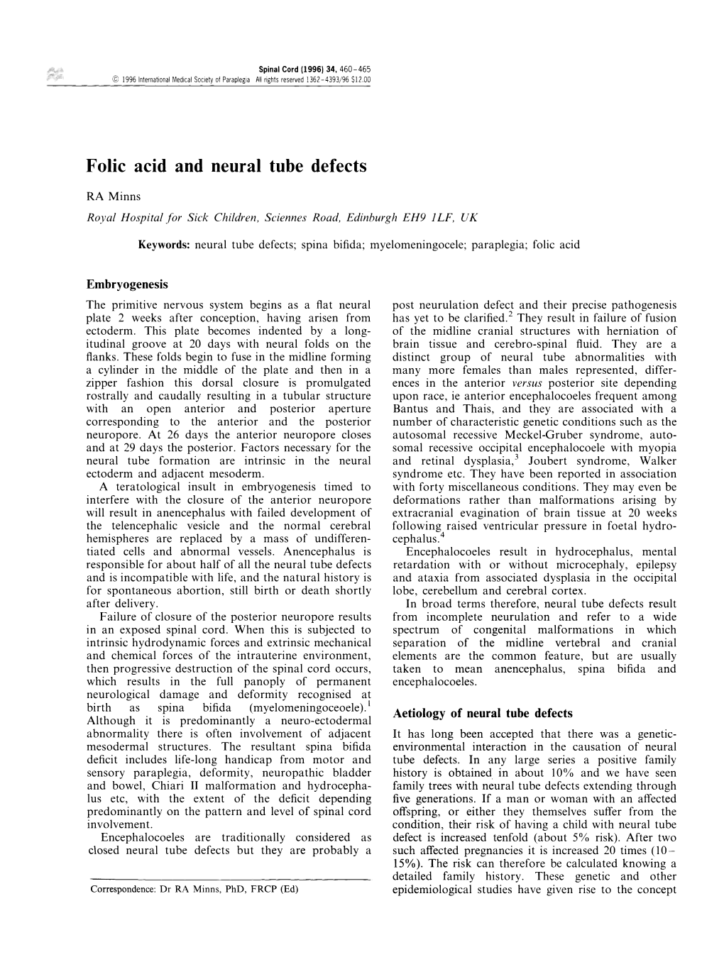 Folic Acid and Neural Tube Defects