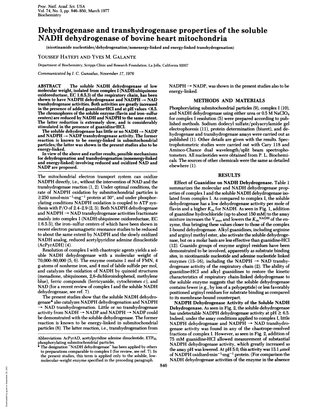 Dehydrogenase and Transhydrogenase Properties of the Soluble NADH Dehydrogenase of Bovine Heart Mitochondria