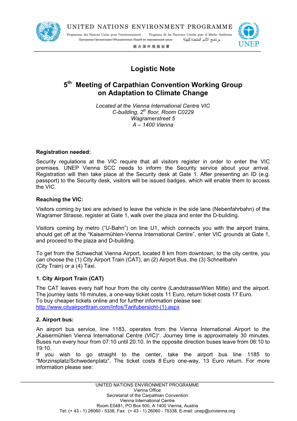 Logistic Note WG Climate Change Vienna