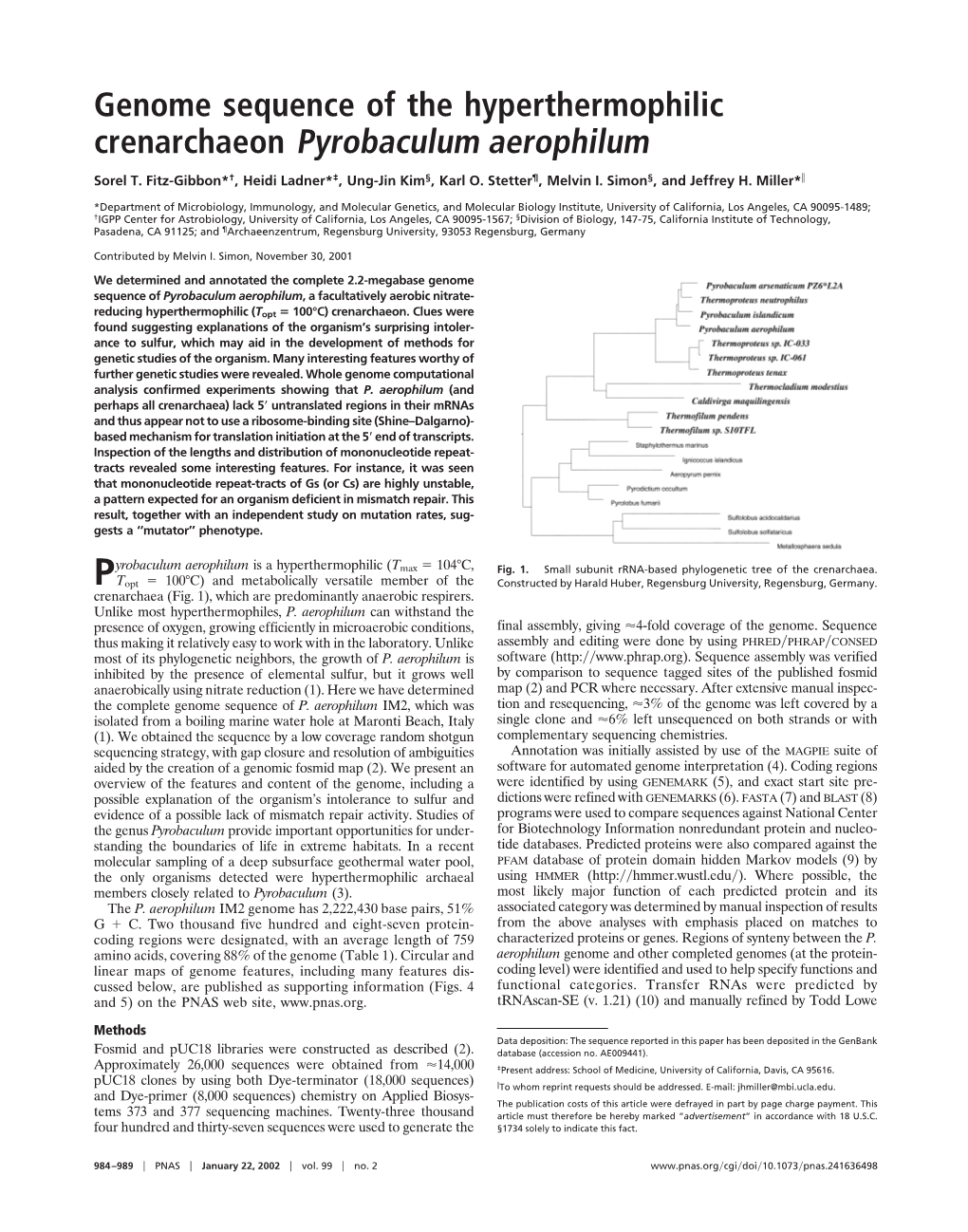 Genome Sequence of the Hyperthermophilic Crenarchaeon Pyrobaculum Aerophilum