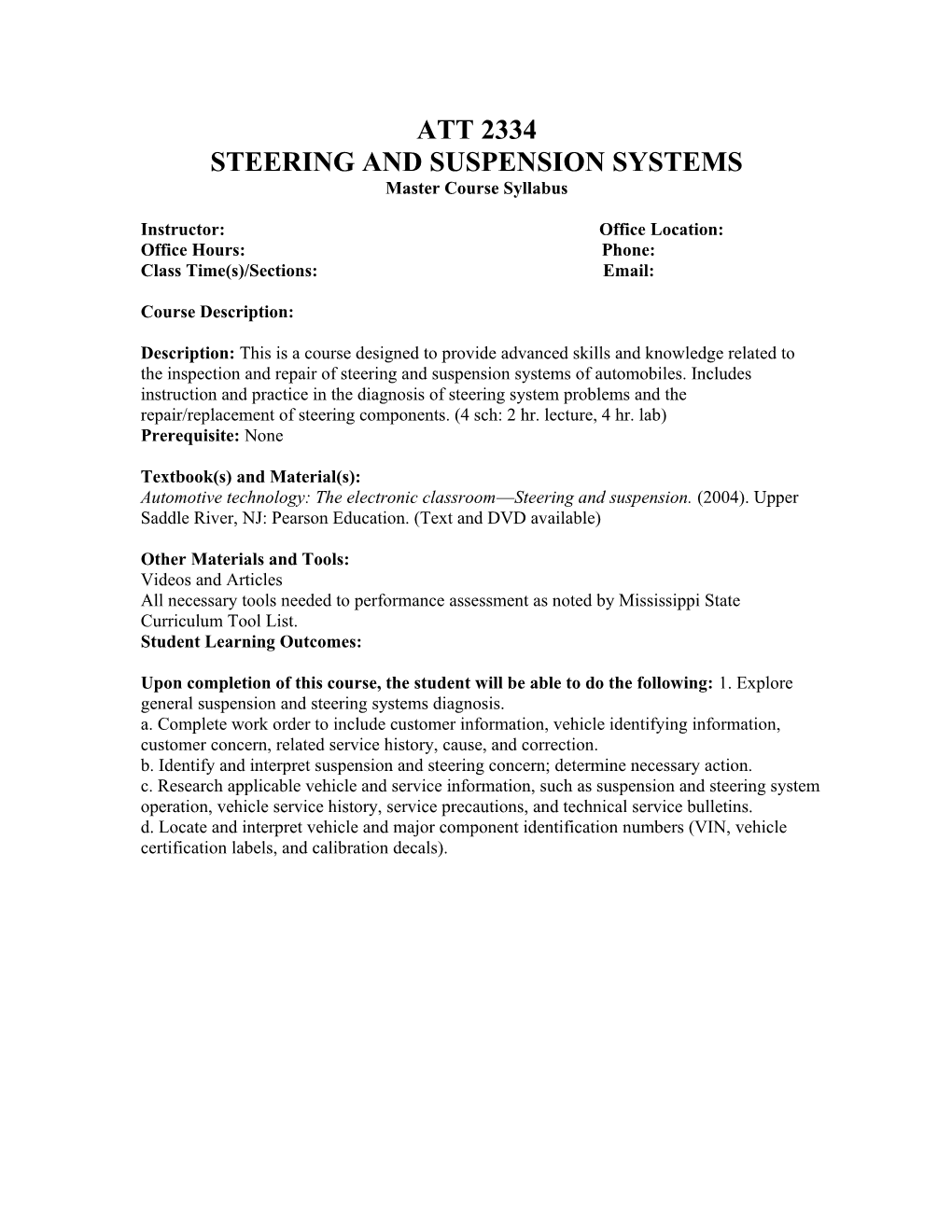 Steering and Suspension Systems