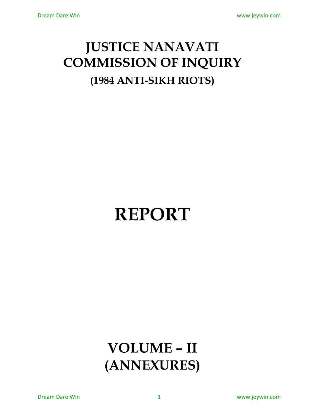 (1984 Anti-Sikh Riots) Report Volume