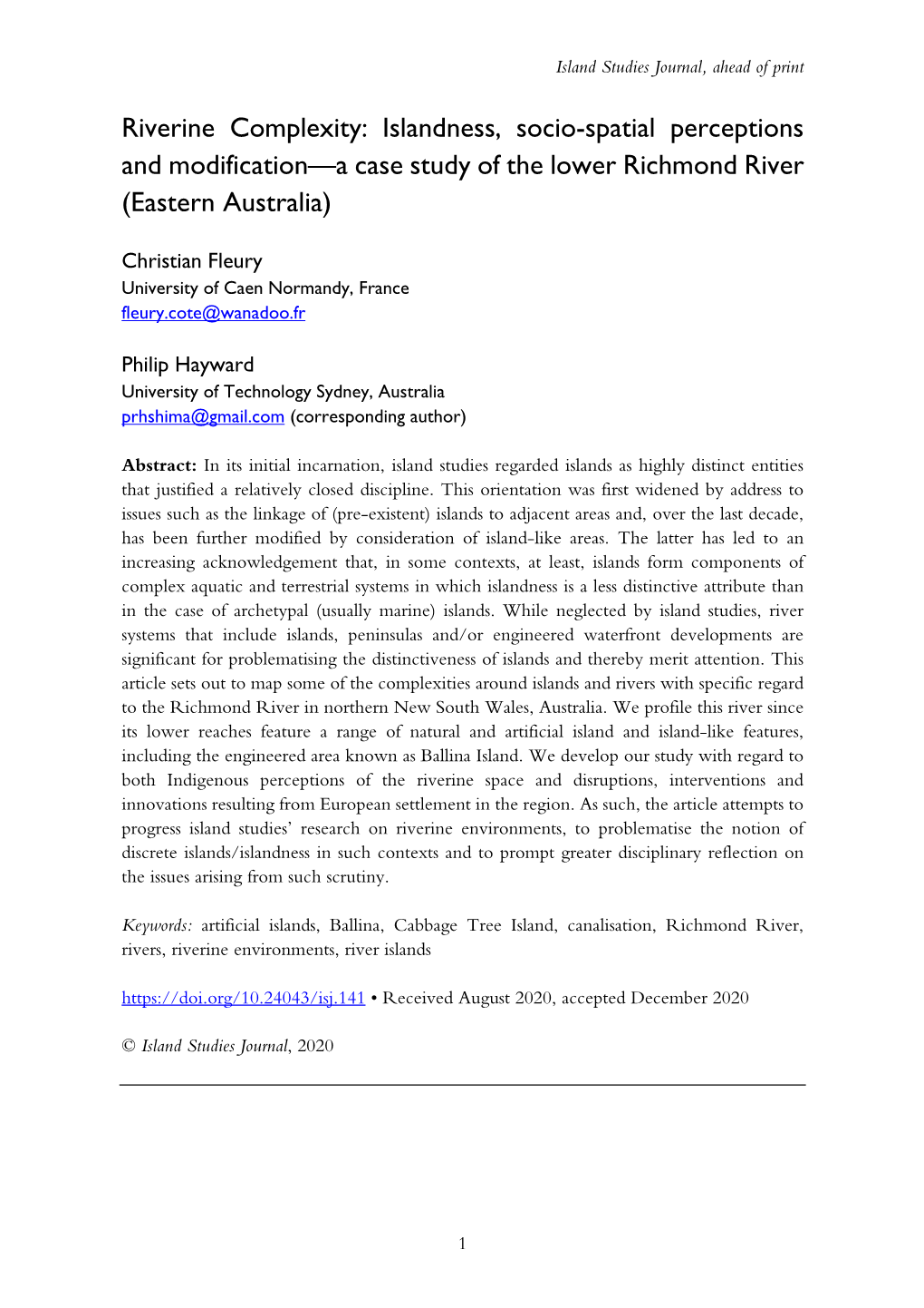 Riverine Complexity: Islandness, Socio-Spatial Perceptions and Modification—A Case Study of the Lower Richmond River (Eastern Australia)