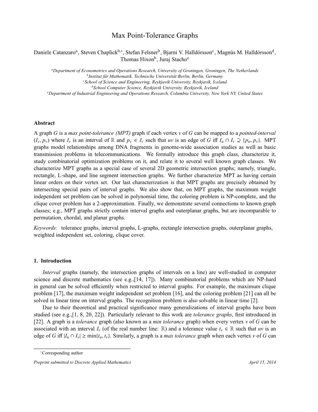 Max Point-Tolerance Graphs