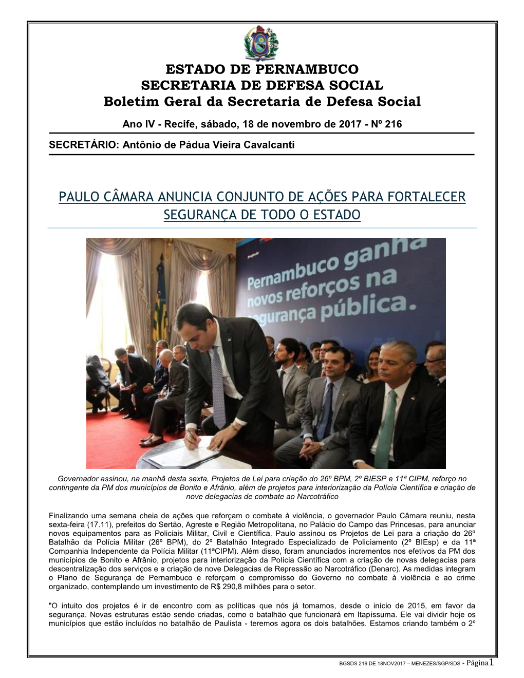 ESTADO DE PERNAMBUCO SECRETARIA DE DEFESA SOCIAL Boletim Geral Da Secretaria De Defesa Social