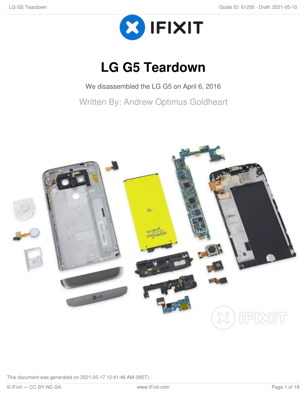LG G5 Teardown Guide ID: 61205 - Draft: 2021-05-10