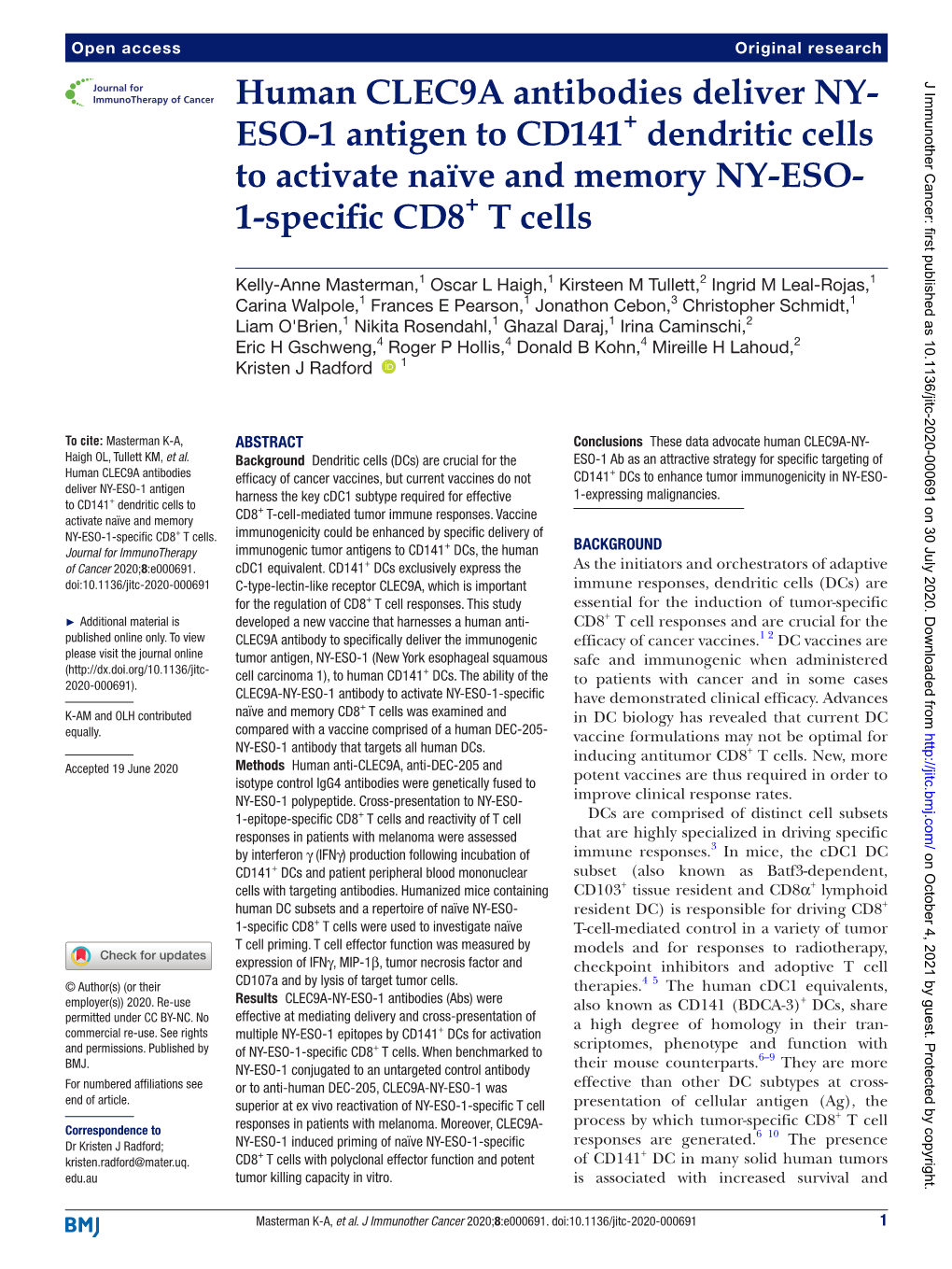 Human CLEC9A Antibodies Deliver NY-ESO-1 Antigen to CD141+