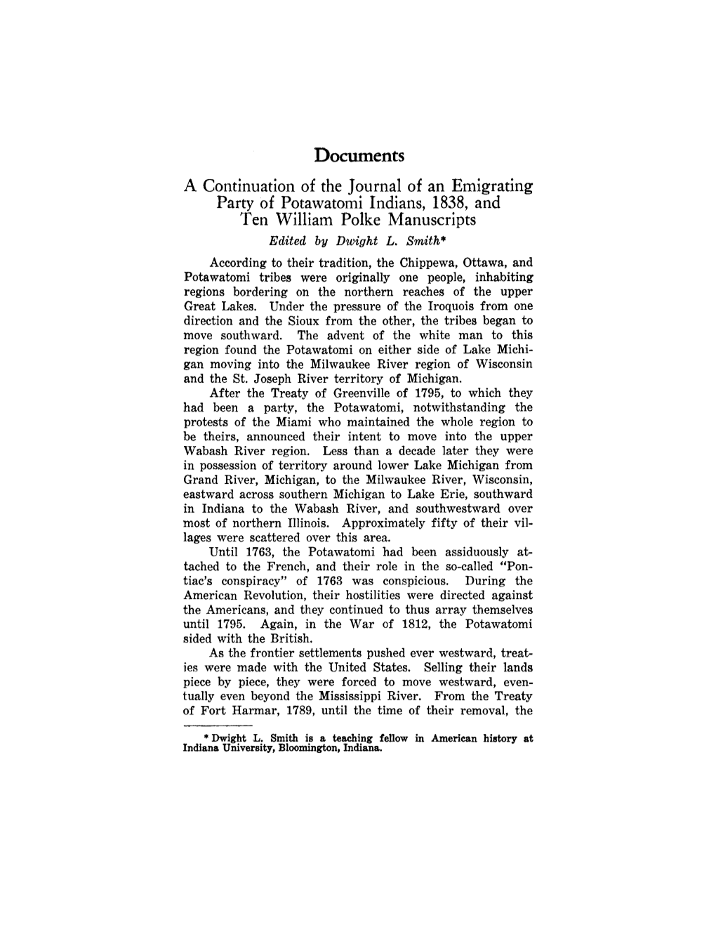 Party of Potawatomi Indians, 1838, and Ten William Polke Manuscripts Edited by Dwight L