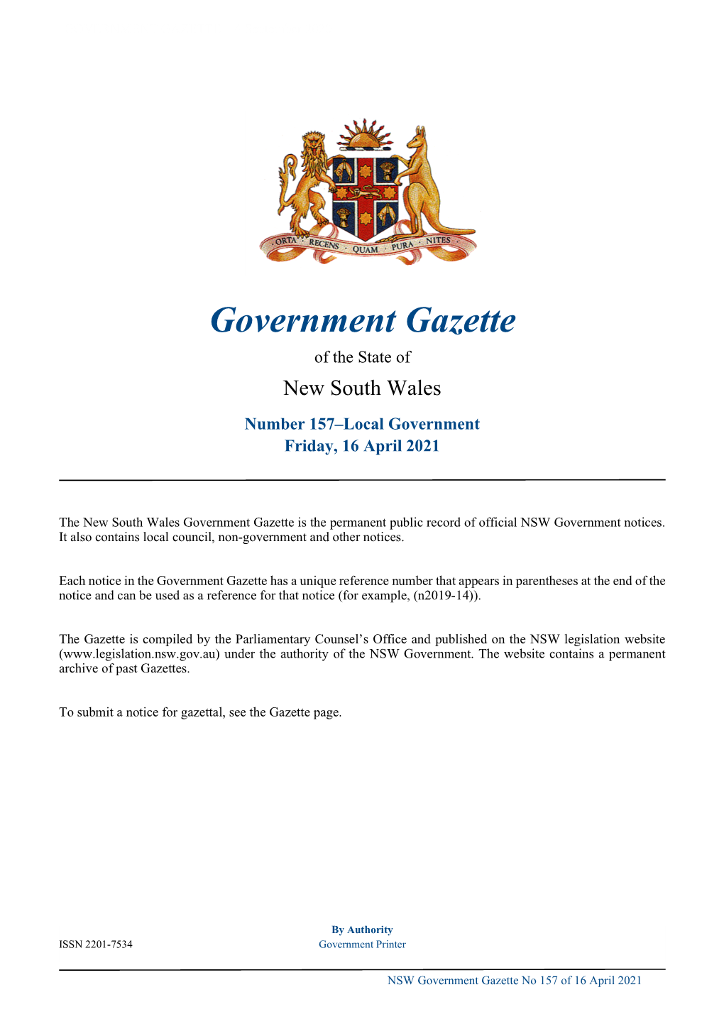 Government Gazette No 157 of Friday 16 April 2021