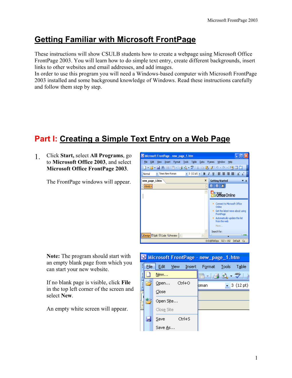 Getting Familiar with Microsoft Frontpage Part I: Creating a Simple