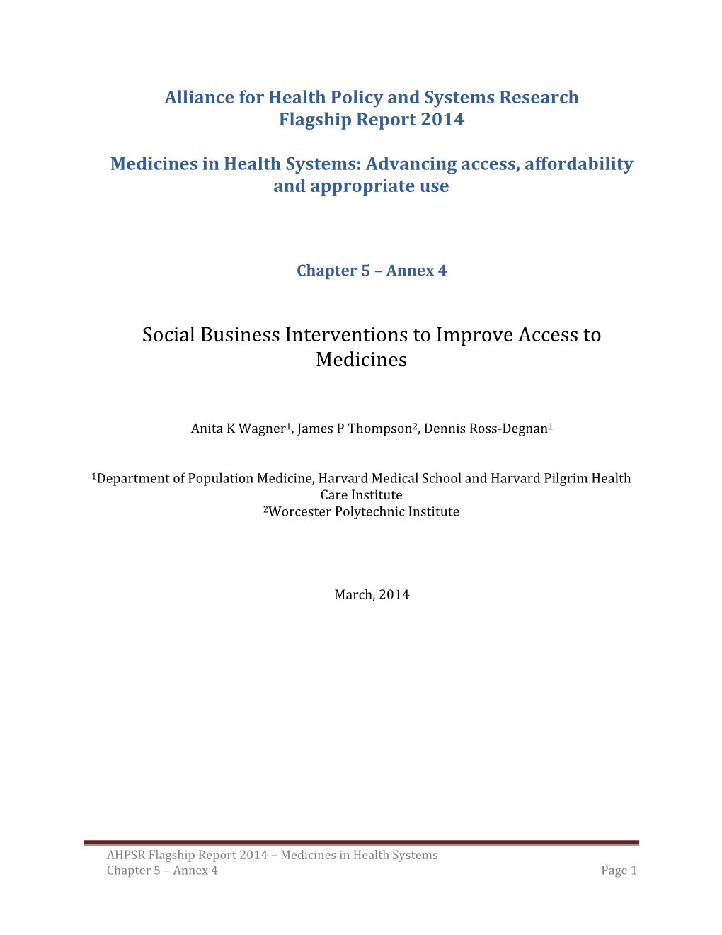 Social Business Interventions to Improve Access to Medicines