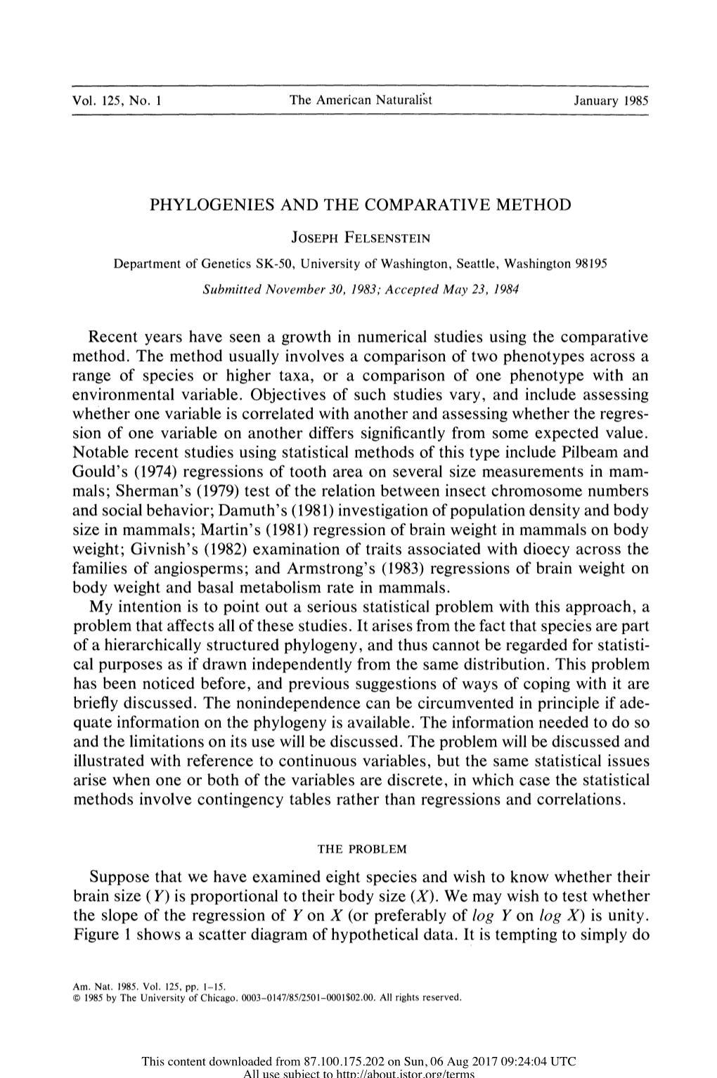 Phylogenies and the Comparative Method