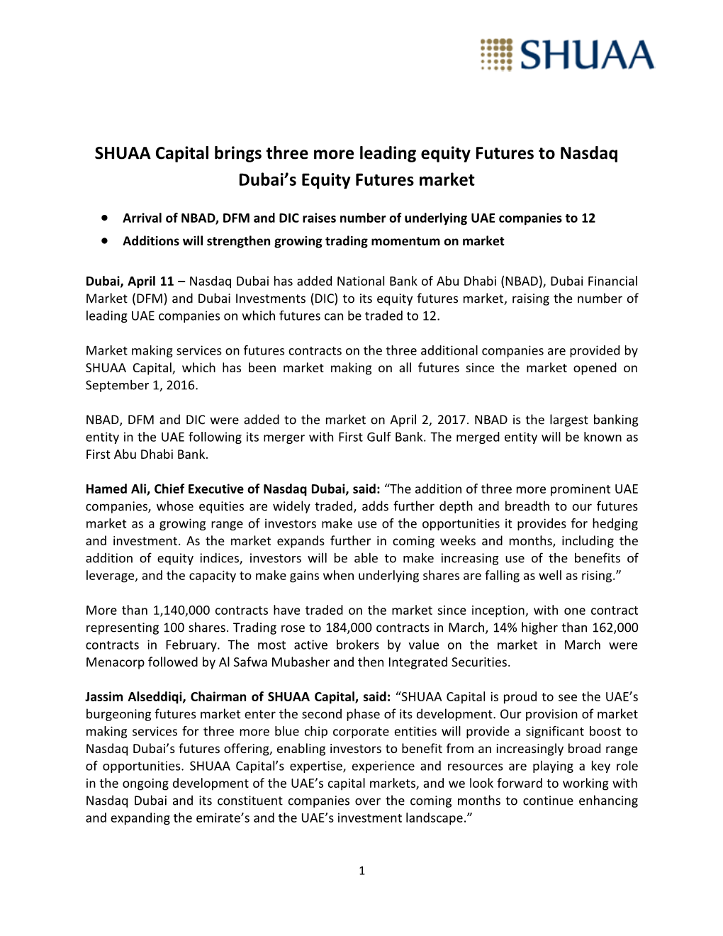 SHUAA Capital Brings Three More Leading Equity Futures to Nasdaq Dubai’S Equity Futures Market