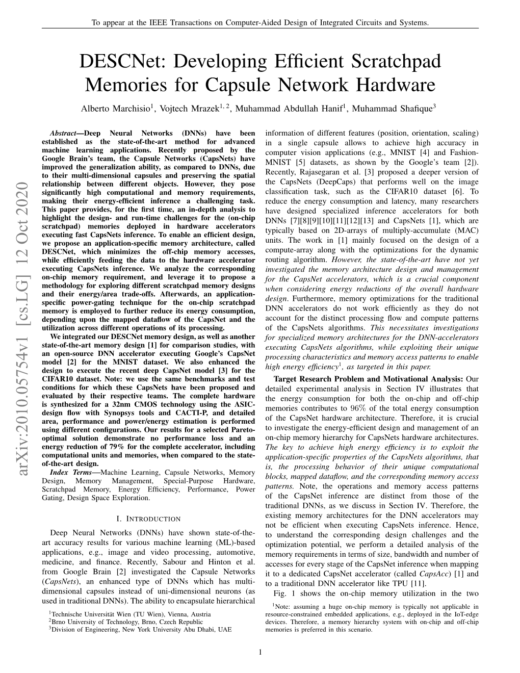 Descnet: Developing Efficient Scratchpad Memories for Capsule