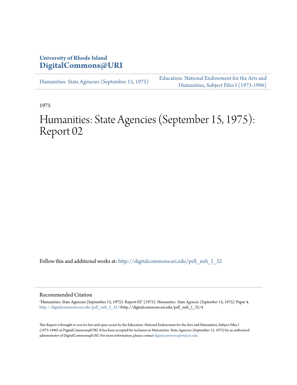 Humanities: State Agencies (September 15, 1975) Humanities, Subject Files I (1973-1996)