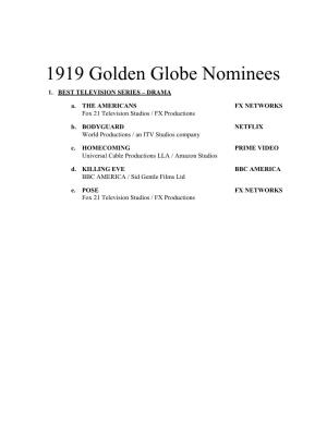 1919 Golden Globe Nominees 1