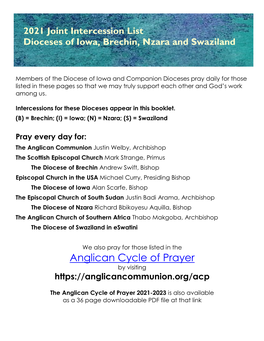 Anglican Cycle of Prayer by Visiting